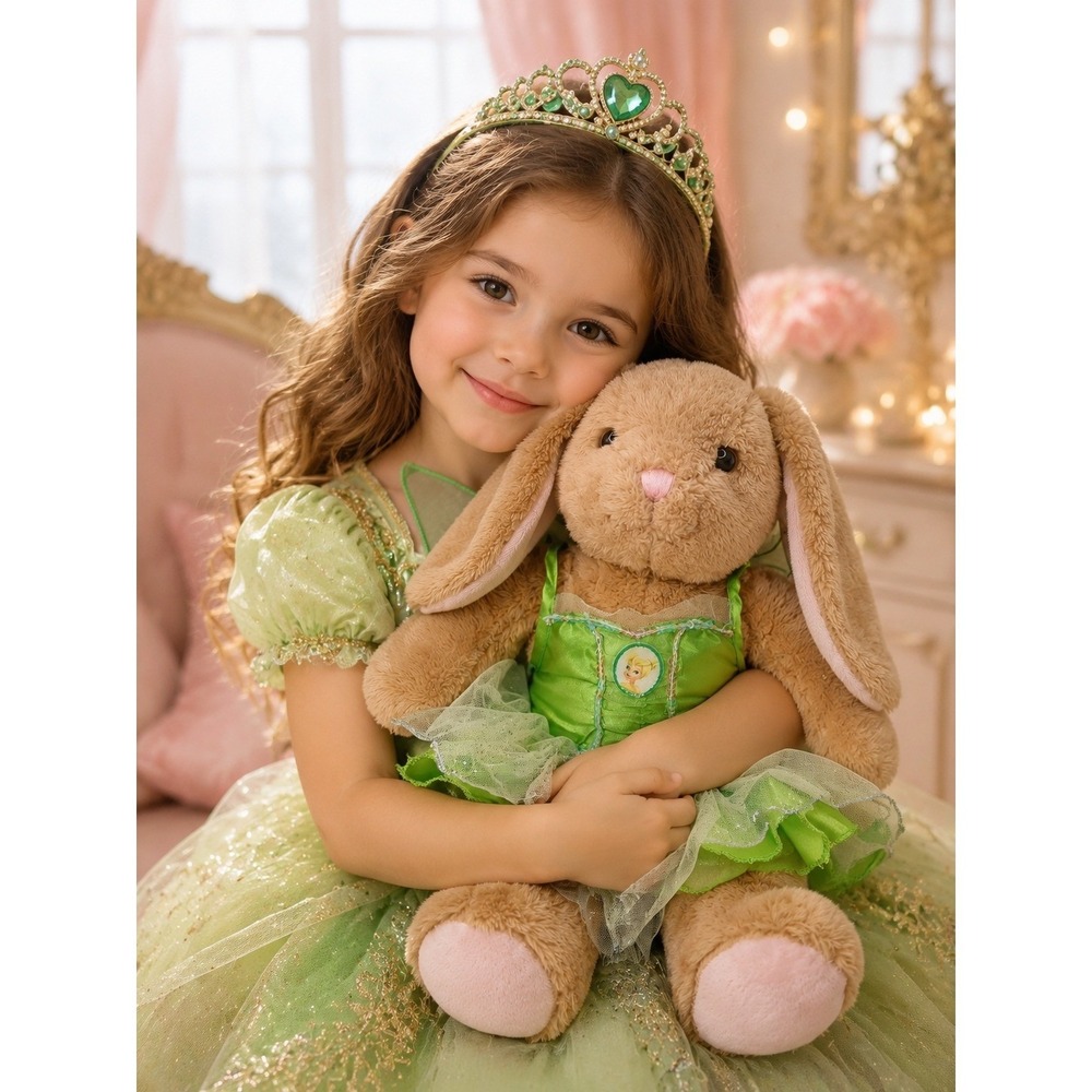Build-A-Bear Plush Bunny Kids 15" Tan Tinker Bell Fairy Costume‎ Green Wings